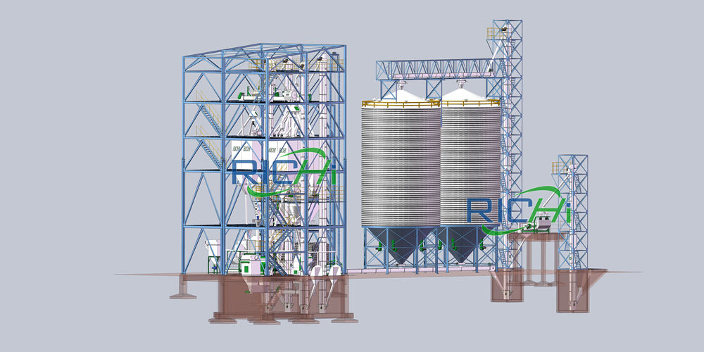 3D design of Uzbekistan automatic animal feed mill plant project 